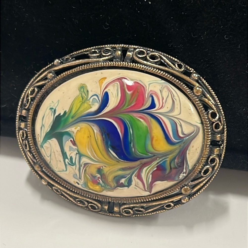 Vintage Enamel Handpainted Pin Broach Pendant